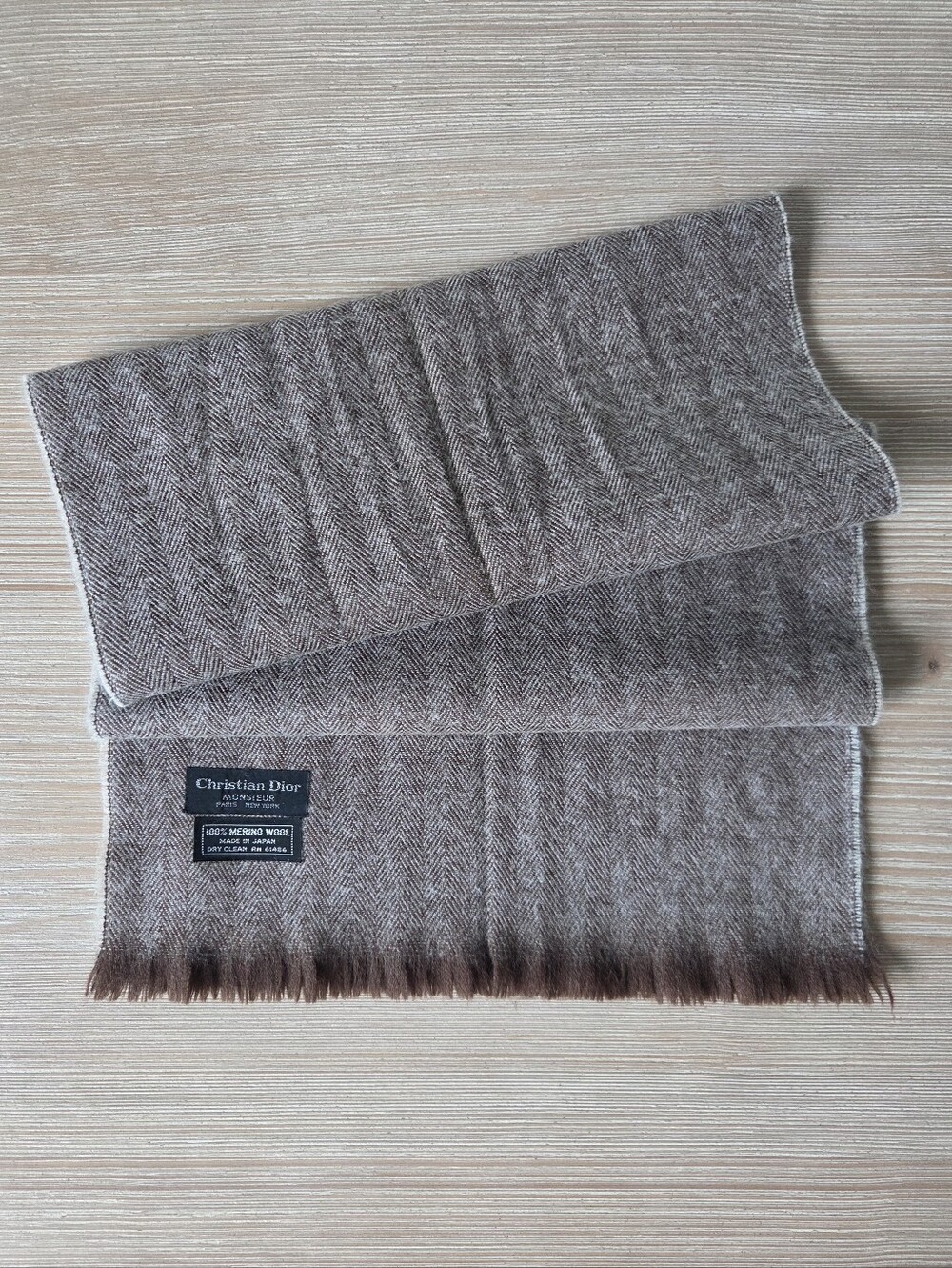Vintage Christian Dior Monsieur Merino Wool Herringbone Scarf Made in Japan